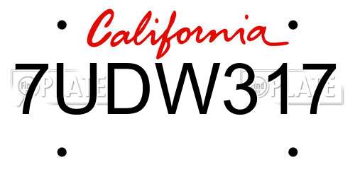 7UDW317 California License Plate