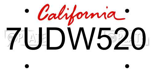 7UDW520 California License Plate