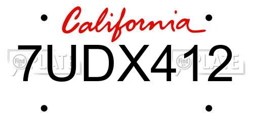 7UDX412 California License Plate