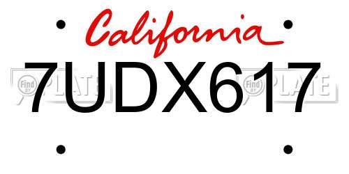 7UDX617 California License Plate