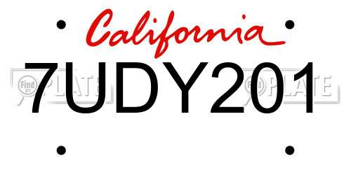 7UDY201 California License Plate