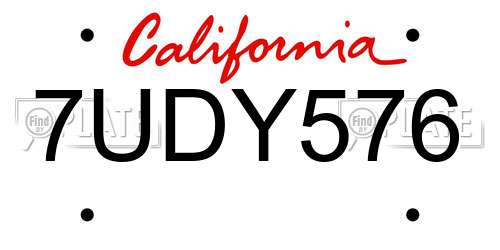 7UDY576 California License Plate
