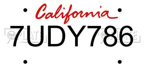 7UDY786 California License Plate