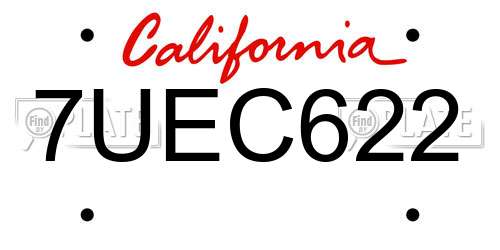 7UEC622 California License Plate