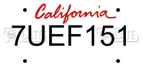 7UEF151 California License Plate