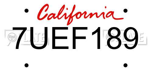 7UEF189 California License Plate
