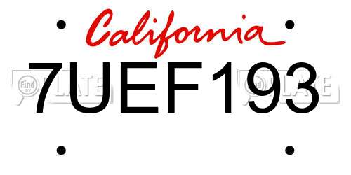 7UEF193 California License Plate