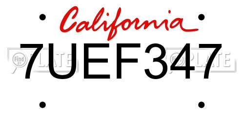 7UEF347 California License Plate