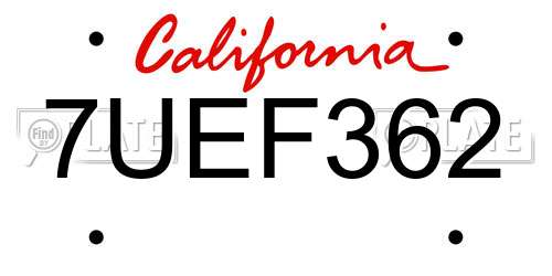 7UEF362 California License Plate