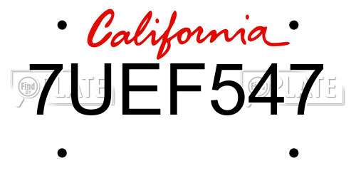 7UEF547 California License Plate