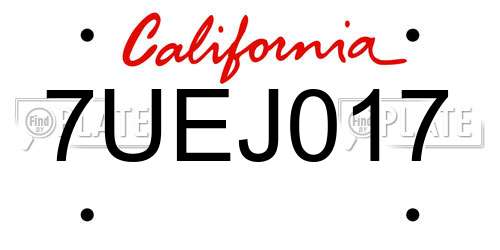 7UEJ017 California License Plate