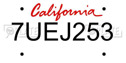 7UEJ253 California License Plate