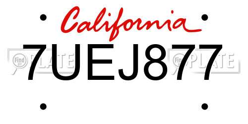 7UEJ877 California License Plate