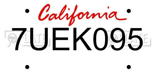 7UEK095 California License Plate
