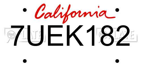 7UEK182 California License Plate