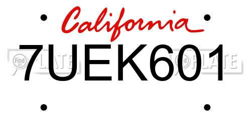 7UEK601 California License Plate