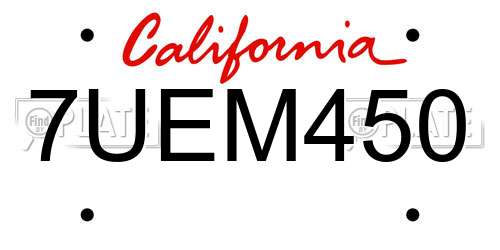 7UEM450 California License Plate