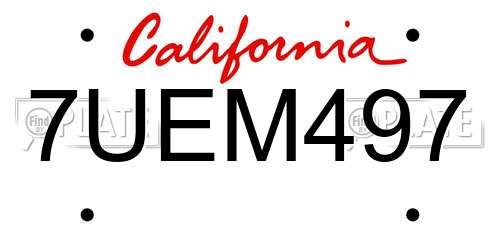 7UEM497 California License Plate