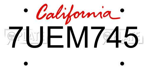 7UEM745 California License Plate