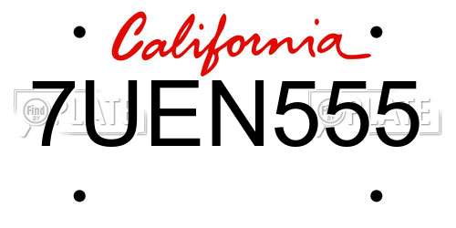 7UEN555 California License Plate