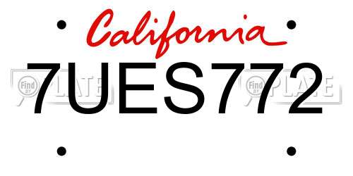 7UES772 California License Plate