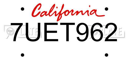 7UET962 California License Plate