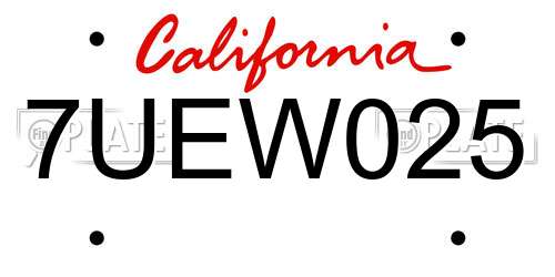 7UEW025 California License Plate