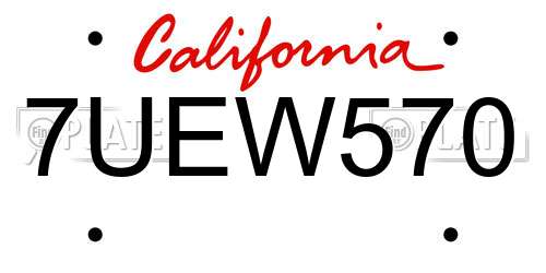 7UEW570 California License Plate