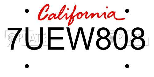 7UEW808 California License Plate