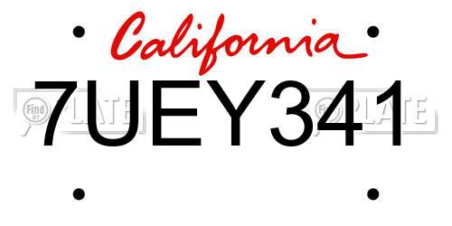 7UEY341 California License Plate