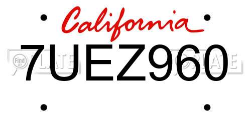 7UEZ960 California License Plate