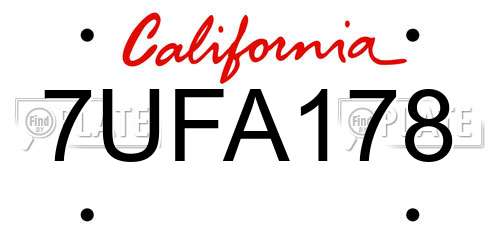7UFA178 California License Plate