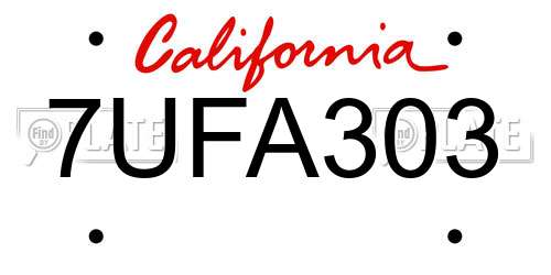 7UFA303 California License Plate