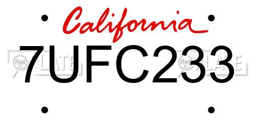 7UFC233 California License Plate