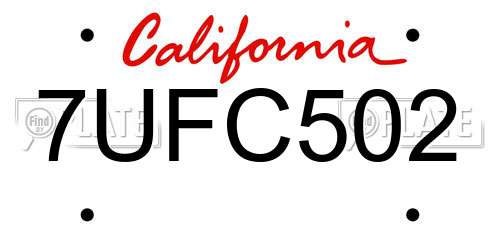 7UFC502 California License Plate