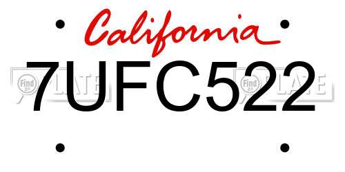 7UFC522 California License Plate