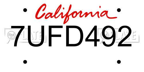 7UFD492 California License Plate