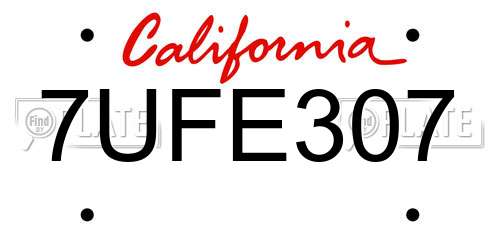 7UFE307 California License Plate