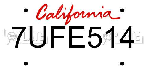 7UFE514 California License Plate