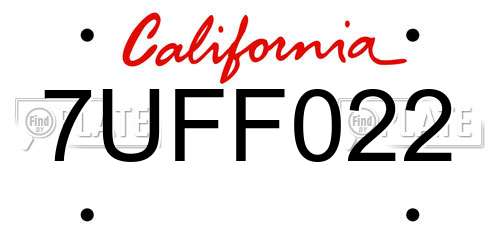 7UFF022 California License Plate