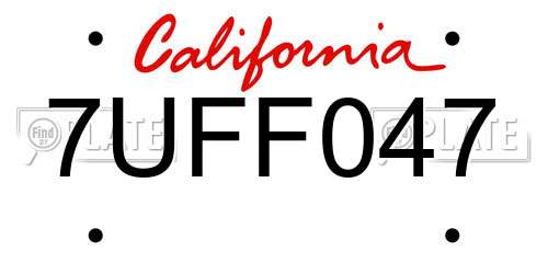 7UFF047 California License Plate