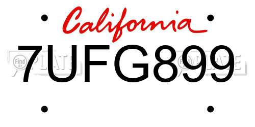 7UFG899 California License Plate