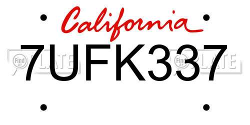 7UFK337 California License Plate