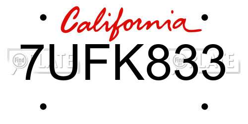 7UFK833 California License Plate