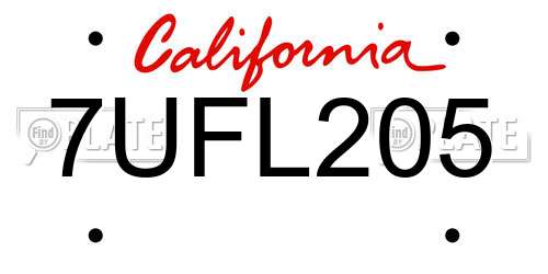 7UFL205 California License Plate
