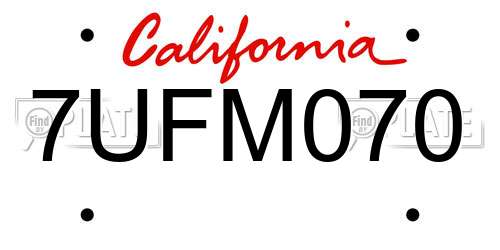 7UFM070 California License Plate