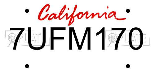7UFM170 California License Plate