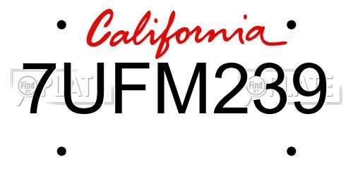 7UFM239 California License Plate