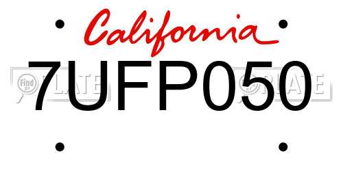 7UFP050 California License Plate