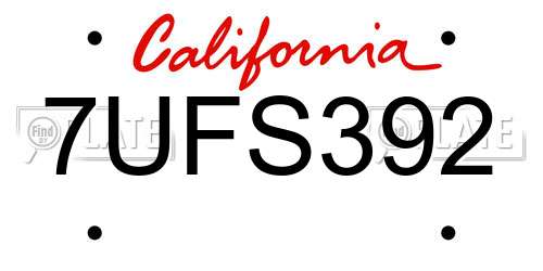 7UFS392 California License Plate